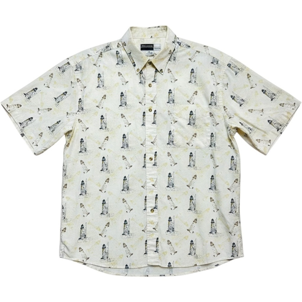 Alexander Martin Mens Lighthouse Nautical Short Sleeve Button Down Shirt XL‎